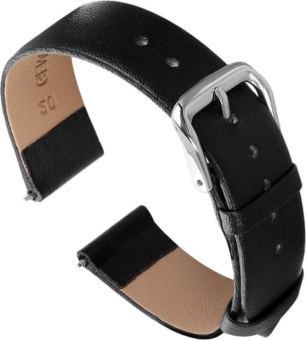 Zwarte lederen horlogeband met quick release - vervangende band voor universele horloges