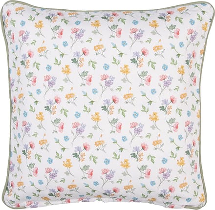 Clayre & Eef Kussenhoes 40x40 cm Wit Groen Katoen Bloemen