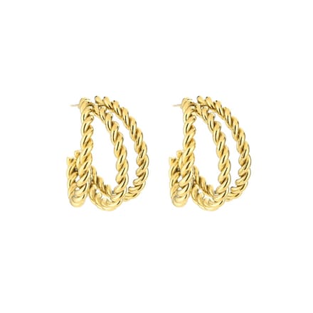 Michelle Bijou - Oorbellen - Drie gedraaide ringen - Gold - Stainless steel