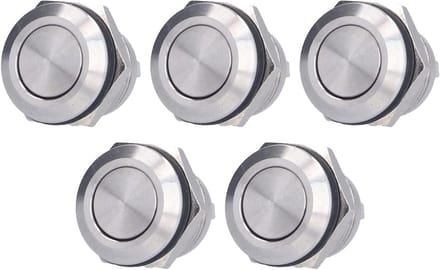 Set van 5 Roestvrijstalen Drukknoppen Plat, Waterdichte 12mm Schakelaars 0-220V