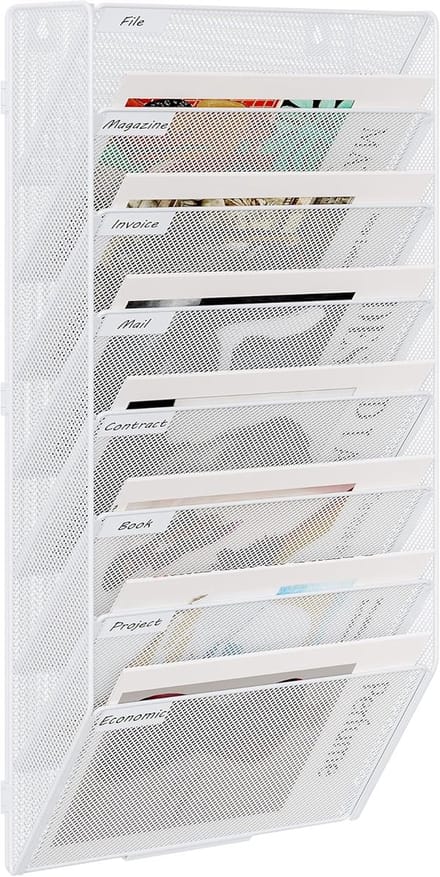 Famanu - 8 Tier A4 Mesh in Tray Monteer Muur Bestand Houder Mail Organizer Tijdschrift Opslag Document Rack, Wit