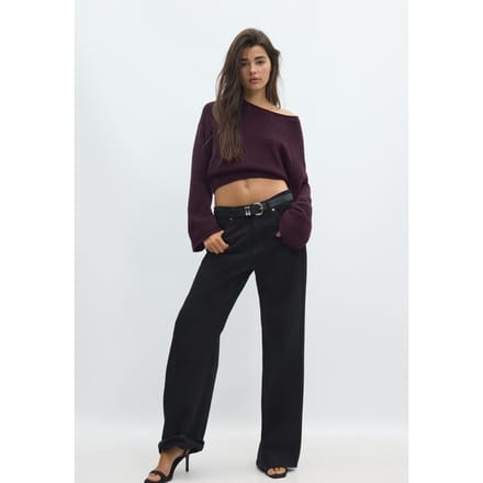 Stradivarius Zachte gebreide trui met ceintuur  AUBERGINE M
