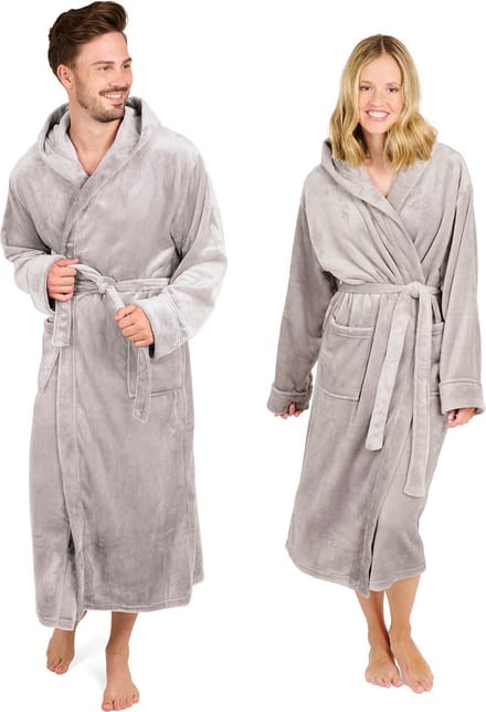 Blumtal Badjas Unisex - Dames en Heren Badjas - Fleece Badjas met Capuchon - met Zakken - Grijs - Maat L