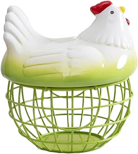 Decoratieve Eiermand - Eierhouder Keuken - Eieren Opbergen - Met Kip Decoratie - 19.5 cm Diameter - Groen