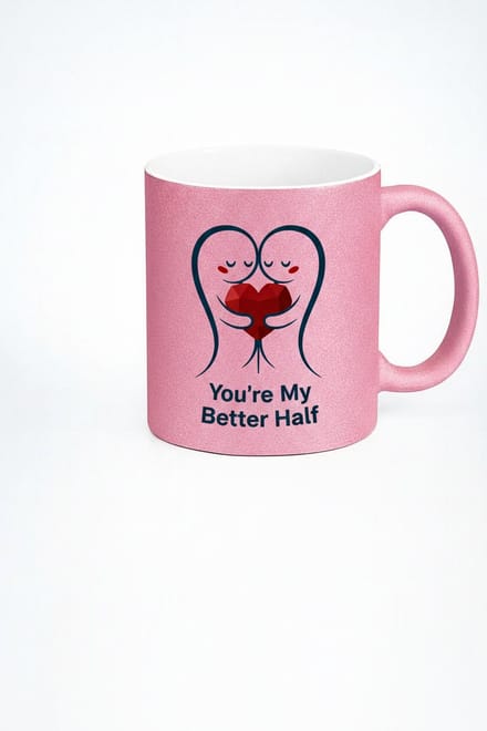 Roze Glitter Mok 'You're My Better Half' - Romantisch Cadeau voor Valentijn & Partner