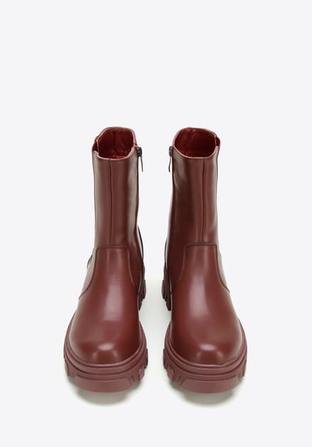 Wittchen Dames Leren Platform Chelsea Boots Kersen Natuurlijk Leer
