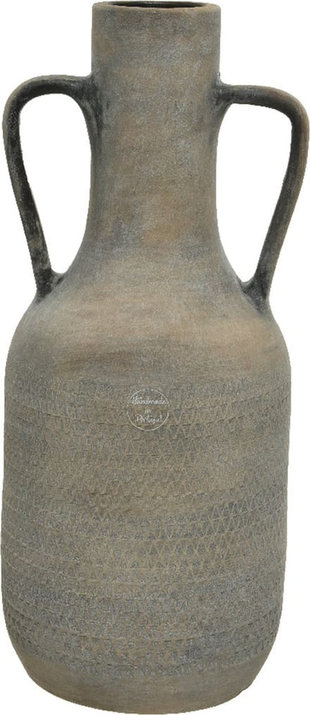 Decoris Vaas - fles model - terracotta - grijs - 19 x 45 cm - bloemenvaas