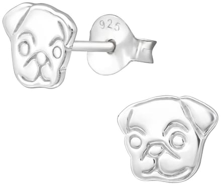 Joy|S - Zilveren hond oorbellen - 8 x 7 mm - oorknoppen