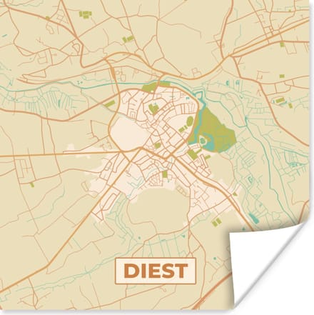 Poster België - Kaart - Stadskaart - Plattegrond - Diest - 30x30 cm