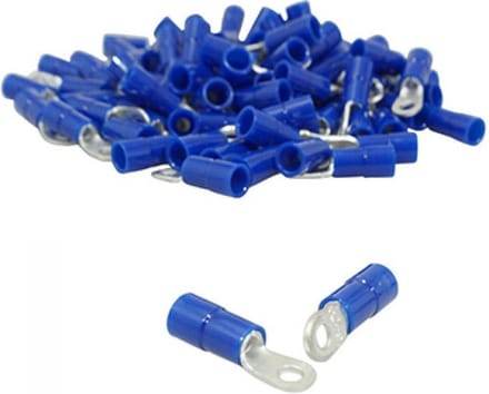 Sachet de 50 cosses rondes borne 3 pré-isolée bleu pour faisceau électrique moto