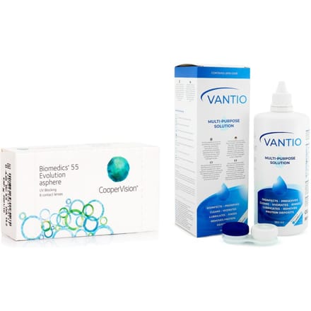 Biomedics 55 Evolution CooperVision (6 lenzen) + Vantio Multi-Purpose 360 ml met lenzendoosje