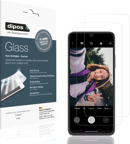 dipos – 2x Pantserfolie geschikt voor Cubot A40 | 9H Screenprotector