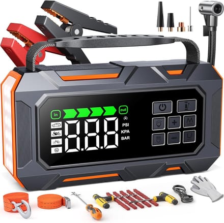 DailySupplies® Jumpstarter met Compressor - Startkabels - Starthulp voor Auto - Accubooster - Zwart
