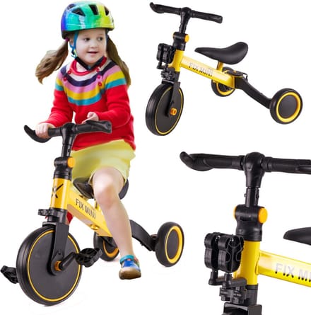 Playos® - 3 in 1 Loopfiets - Geel - Verstelbaar - Driewieler - Fiets - Loopwagen - Kinderfiets - Cadeau - Speelgoed