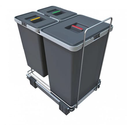 ECOFIL afvalbak 24+8+8L met deksel; volledig uitschuifbaar; bodemmontage vanaf kastbreedte 40cm