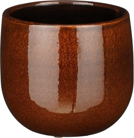 Mica Decorations Plantenpot/bloempot - keramiek - terra bruin glans/spotted- D14/H12 cm