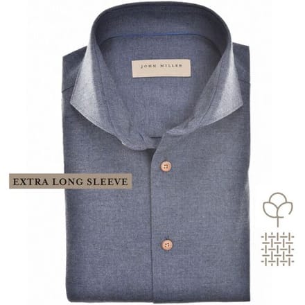 John Miller Overhemd Extra Long Sleeve Cutaway Flanel Mouwlengte 7 Donker Blauw / male