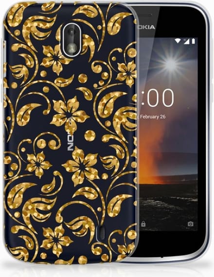 Nokia 1 TPU Case Gouden Bloemen