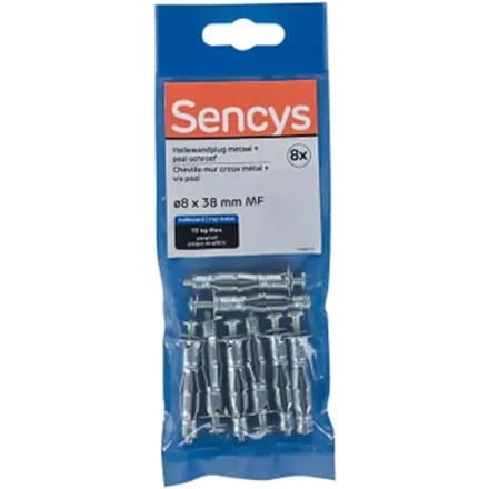 Sencys Plug Voor Gipsplaat Staal - Diam. 8x38mm - 8 Stuks