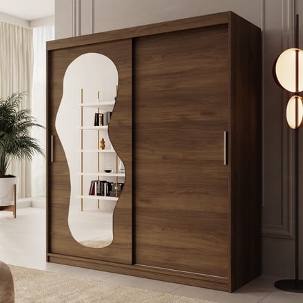 Meubella - Kledingkast Ulysses - Walnootpatroon - 180 cm - Met spiegel