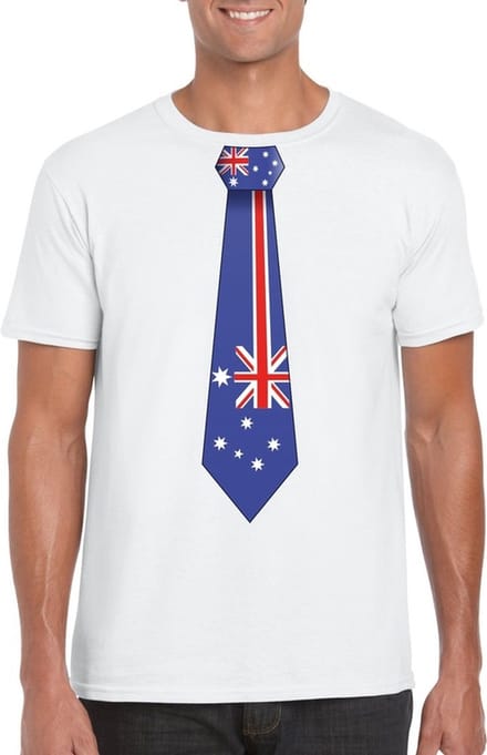 Wit t-shirt met Australische vlag stropdas heren - Australie supporter M
