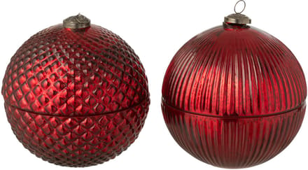 J-Line geurkaars Kerstbal - glas - bordeaux - large - 2 stuks