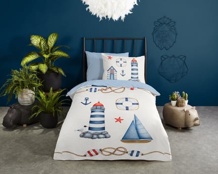 Pure dekbedovertrek maritiem - 1 persoons 140x200/220 cm - Blauw - Microvezel