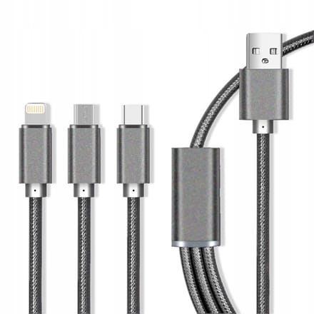 Maxlife 3-in-1 USB Kabel: Lightning, USB-C, Micro USB - 1m Grijs