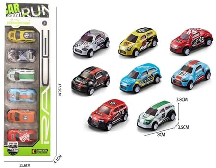 Pullback Race Cars - 6x mini auto's in verschillende kleuren - ALLOY DIE CAST voertuigen
