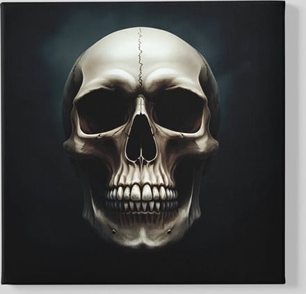 Vierkant Schilderij - Schedel - Grijs - Zwart - 60x60x2 cm