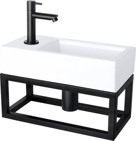 Differnz Helios fonteinset – 37.5x18.5x9.5 cm – keramiek wit – kraangat links – met frame