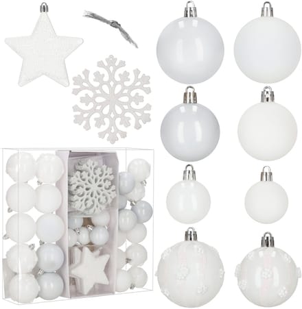 Springos Kerstballen | 40 Stuks | 5/6/7/8/9/10 cm | Wit