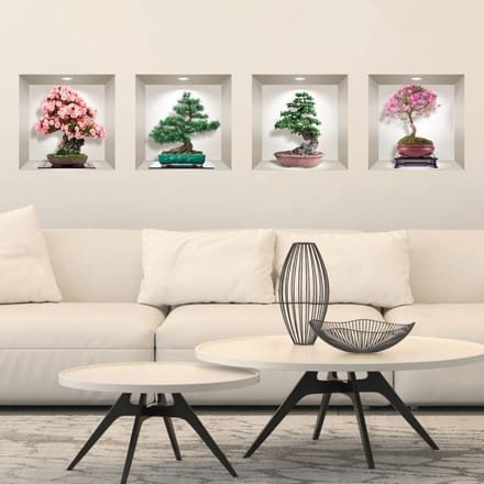 3D bonsai stickers van de 4 seizoenen, 80 x 80 cm