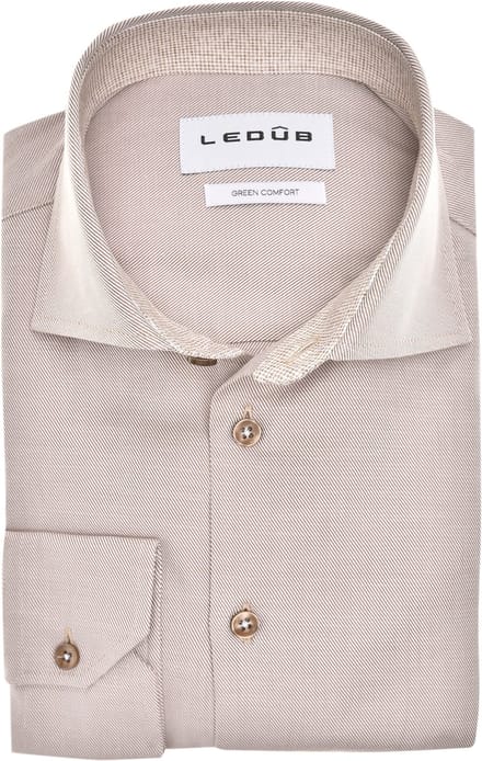 Ledub modern fit overhemd - mouwlengte 72 cm - twill - middenbruin - Strijkvriendelijk - Boordmaat: 41