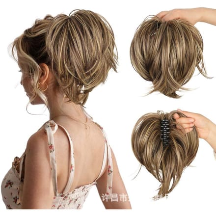 Chignon synthétique à pince DIY queue de cheval moelleuse extensions de cheveux postiche chignon faux cheveux noirs blonds naturels perruque 86H10 beige
