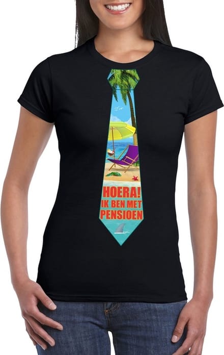 Pensioen t-shirt met stropdas dames zwart M