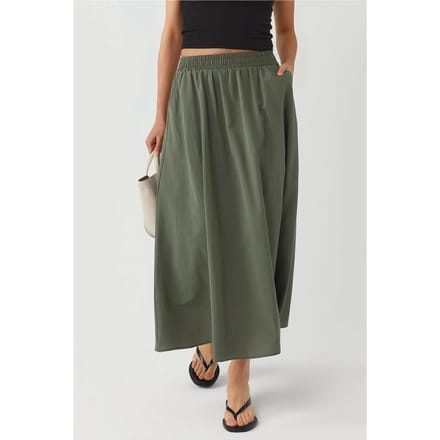Elastische Taille Midi Rok met Zakken