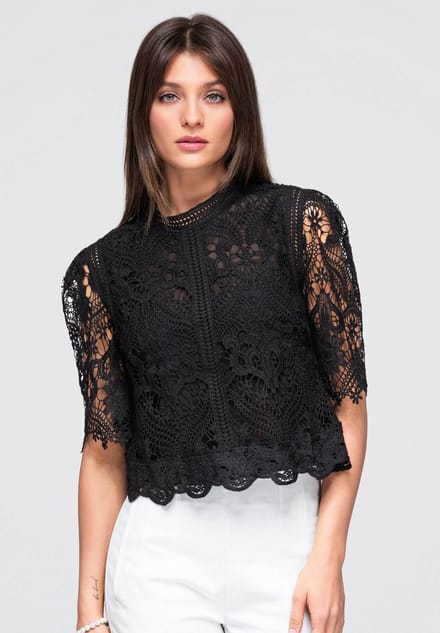OMBRE Blouse - Loose Fit - Korte Mouw - Knopen Zwart S