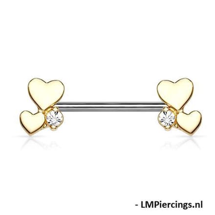 Tepelpiercing cluster hartjes 1.6x12 - goud - LMPiercings
