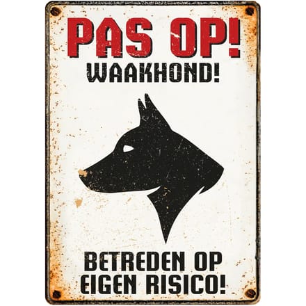 Horka - Waakbord Metaald - Pas Op Waakhond! - 15x21 cm