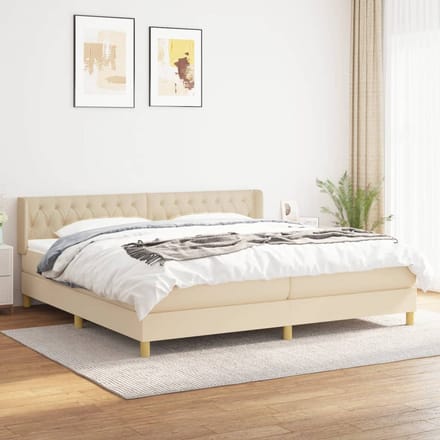 vidaXL - Boxspring - met - matras - stof - crèmekleurig - 200x200 - cm