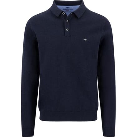 Fynch-Hatton Trui Superfine 3-Ply Cotton Solid Color Polo Pullover Navy / male