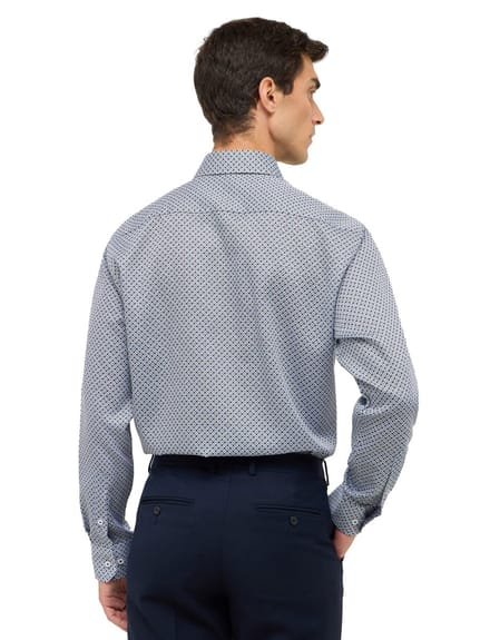 Eterna overhemd blauw geprint normale fit katoen