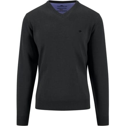 Fynch-Hatton Trui V-Neck Solid Color Superfine 3-Ply Cotton Zwart / male
