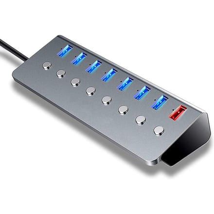 Multifunctionele 8-poorts USB-hub USB-verlengkabel met 7 USB 3.0-uitbreidingspoorten 1 Oplaadpoort grijs