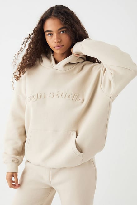 Dames DSGN Studio Relief Oversized Hoodie | Stone | Maat: Medium