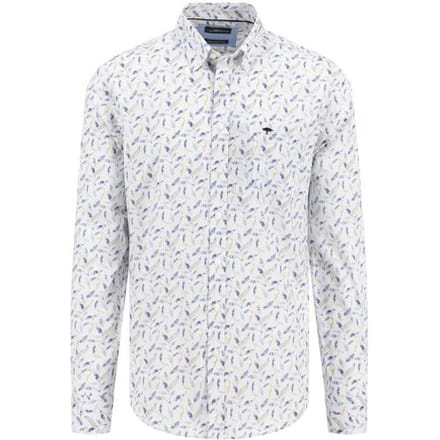 Fynch-Hatton Overhemd Superfine Cotton Allover Small Leaves Pattern Splashy Ocean / male