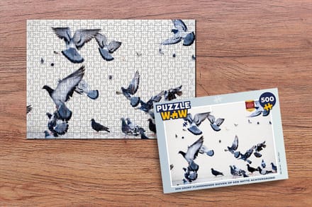 Puzzel Een groep fladderende duiven op een witte achtergrond - Legpuzzel - Puzzel 500 stukjes