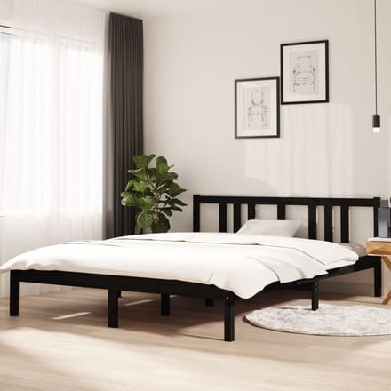 vidaXL - Bedframe - massief - hout - zwart - 150x200 - cm