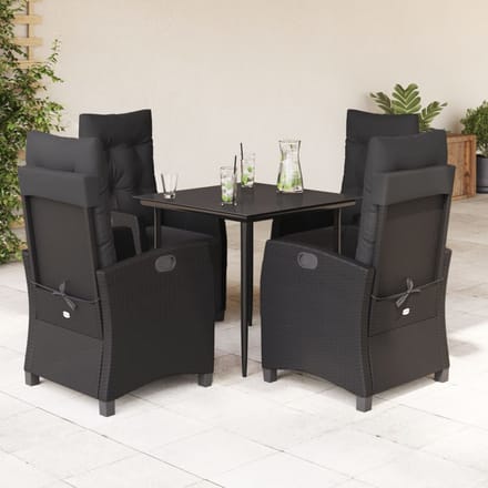 vidaXL - 5-delige - Tuinset - met - kussens - poly - rattan - zwart